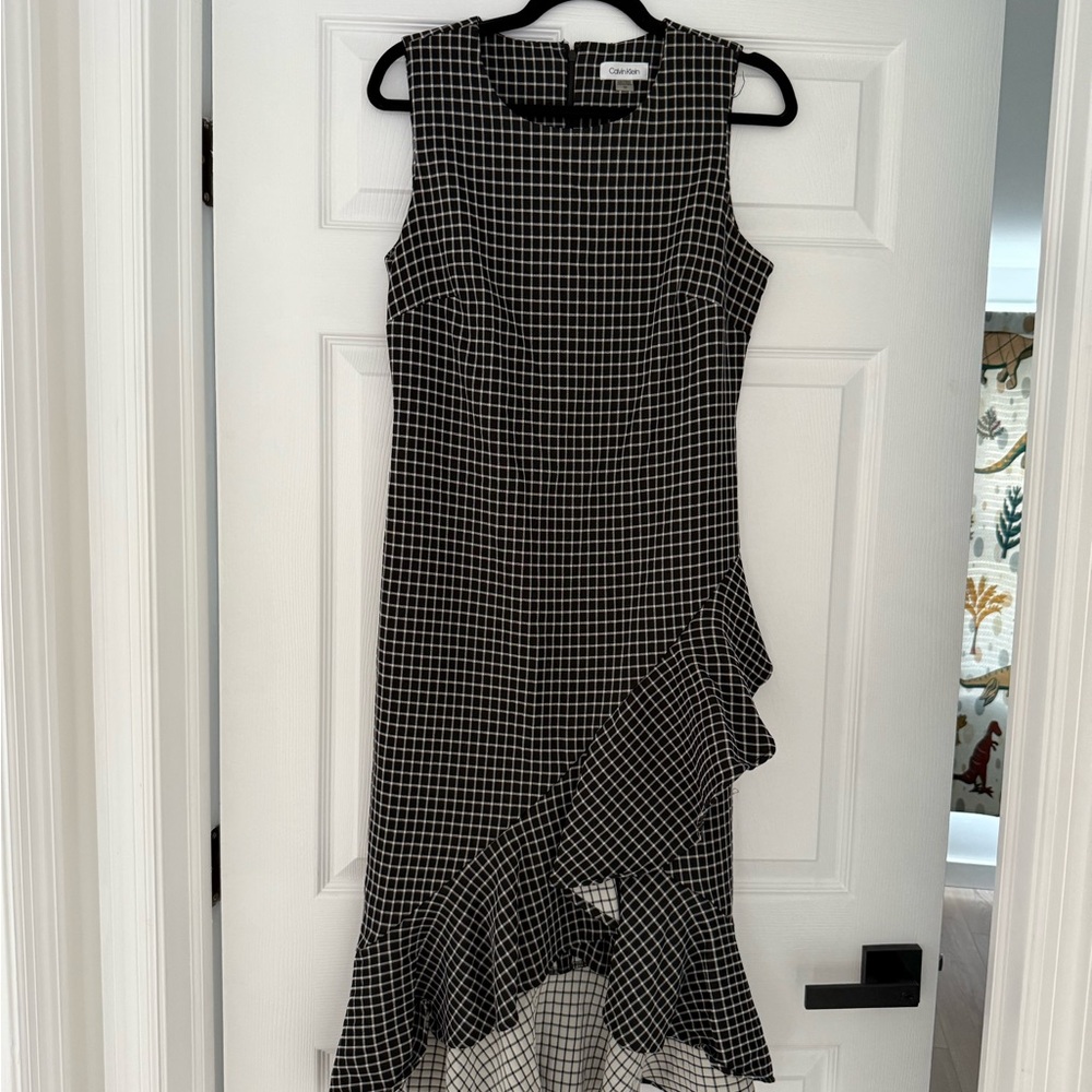 Calvin Klein Asymmetrical Black and White Dress